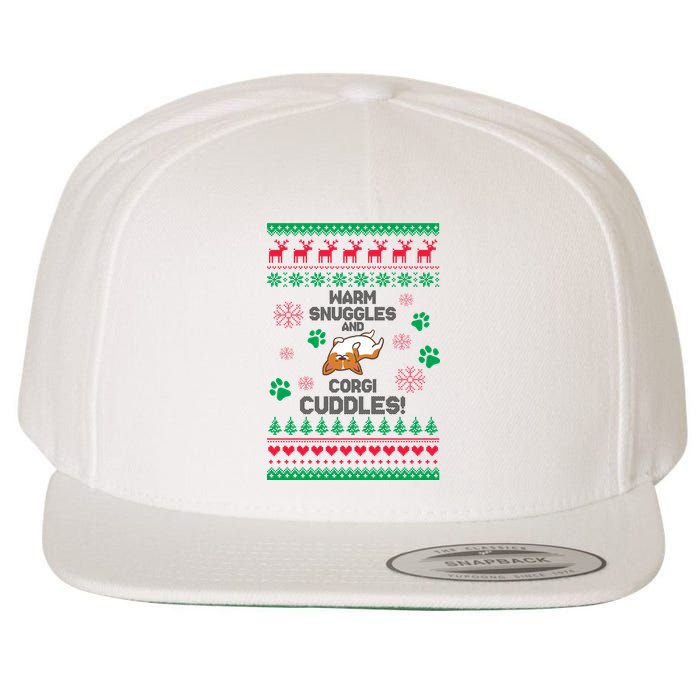 Warm Snuggles And Corgi Cuddles Ugly Sweater Wool Snapback Cap
