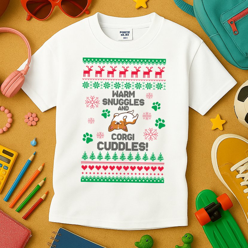 Warm Snuggles And Corgi Cuddles Ugly Sweater Kids T-Shirt
