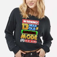 Warning 13 Year Old In Gaming Mode Birthday Cropped Pullover Crew