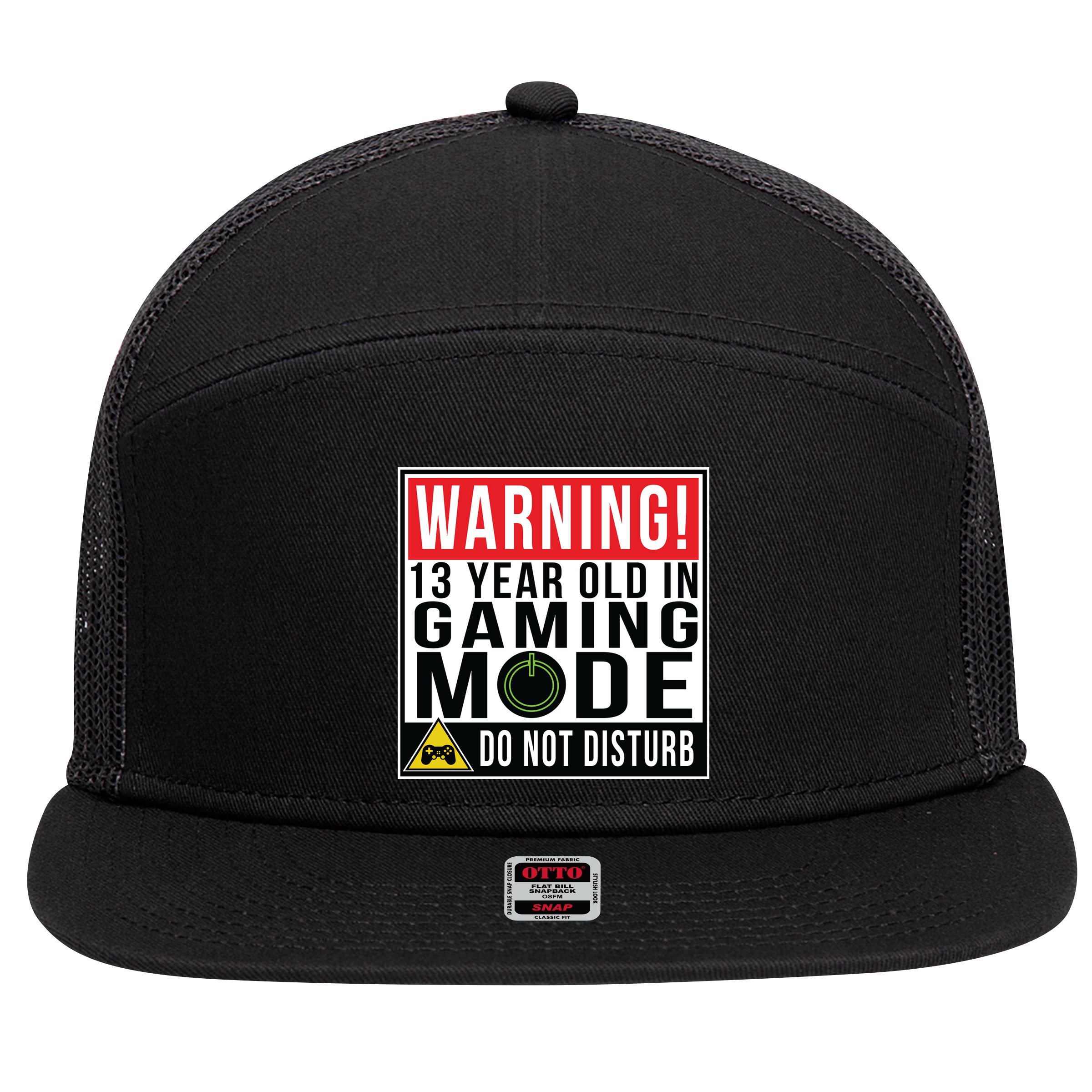 Warning 13 Year Old in Gaming Mode Teenager 7 Panel Mesh Trucker Snapback Hat