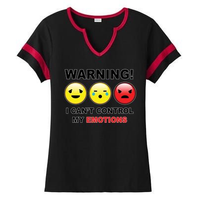 Warning Can't Control Emotions Emoji Face Ladies Halftime Notch Neck Tee