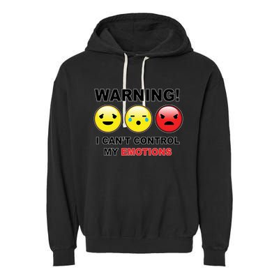 Warning Can't Control Emotions Emoji Face Garment-Dyed Fleece Hoodie