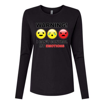 Warning Can't Control Emotions Emoji Face Womens Cotton Relaxed Long Sleeve T-Shirt