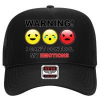 Warning Can't Control Emotions Emoji Face High Crown Mesh Back Trucker Hat