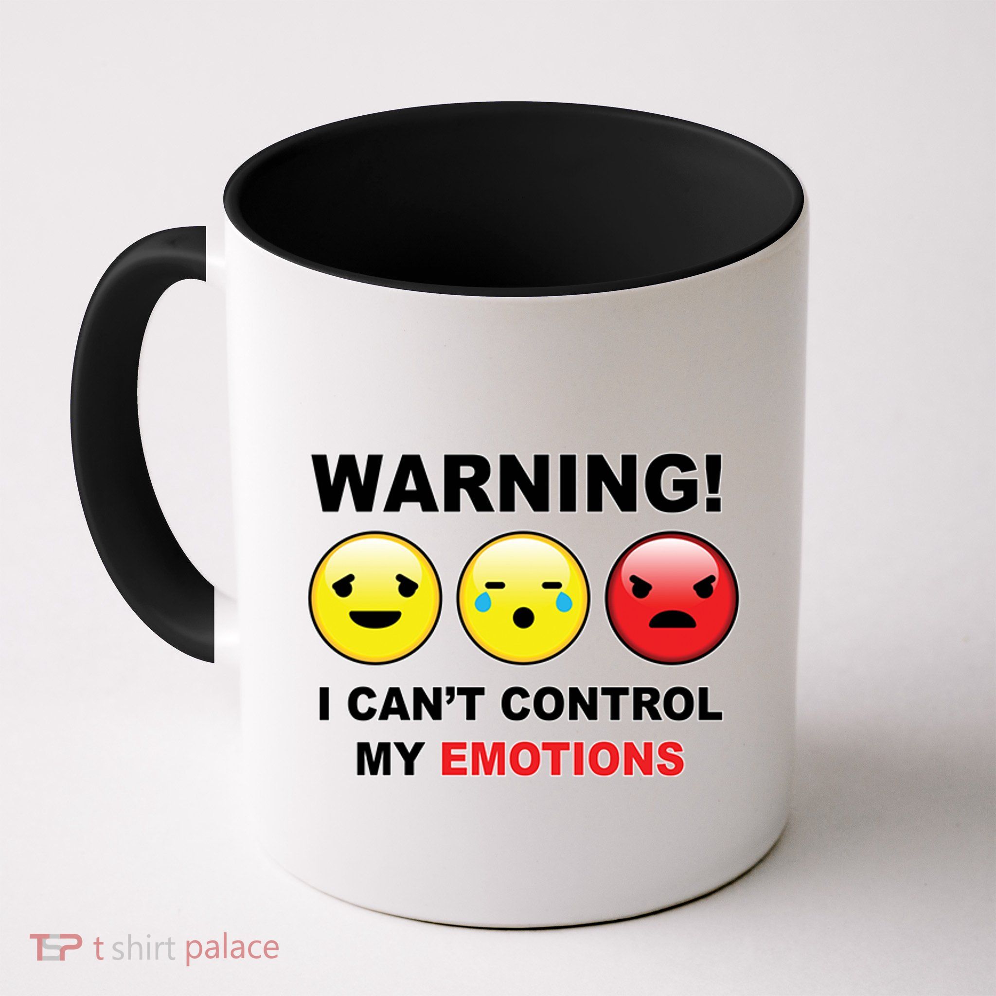 Warning Can't Control Emotions Emoji Face Mug