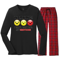 Warning Can't Control Emotions Emoji Face Women's Long Sleeve Flannel Pajama Set 