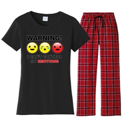 Warning Can't Control Emotions Emoji Face Women's Flannel Pajama Set