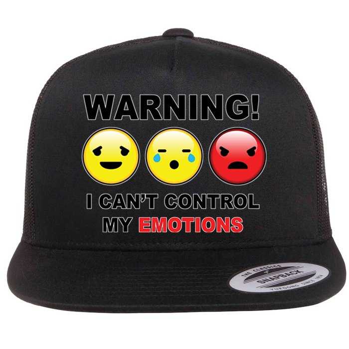 Warning Can't Control Emotions Emoji Face Flat Bill Trucker Hat