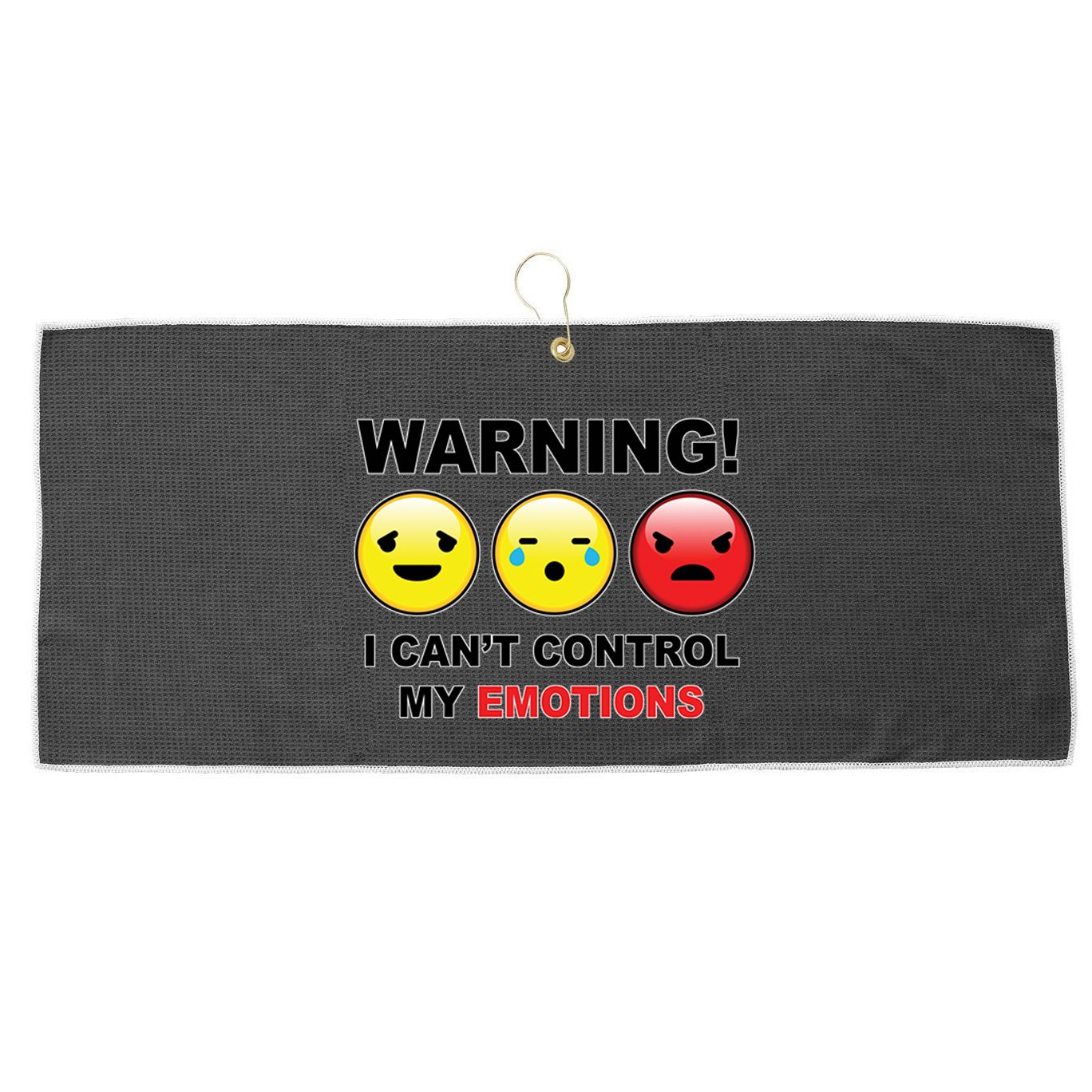 Warning Can't Control Emotions Emoji Face Large Microfiber Waffle Golf Towel