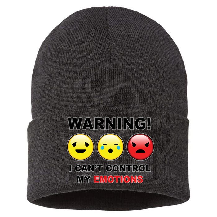 Warning Can't Control Emotions Emoji Face Sustainable Knit Beanie