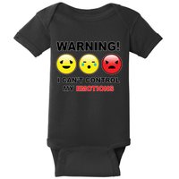 Warning Can't Control Emotions Emoji Face Baby Bodysuit
