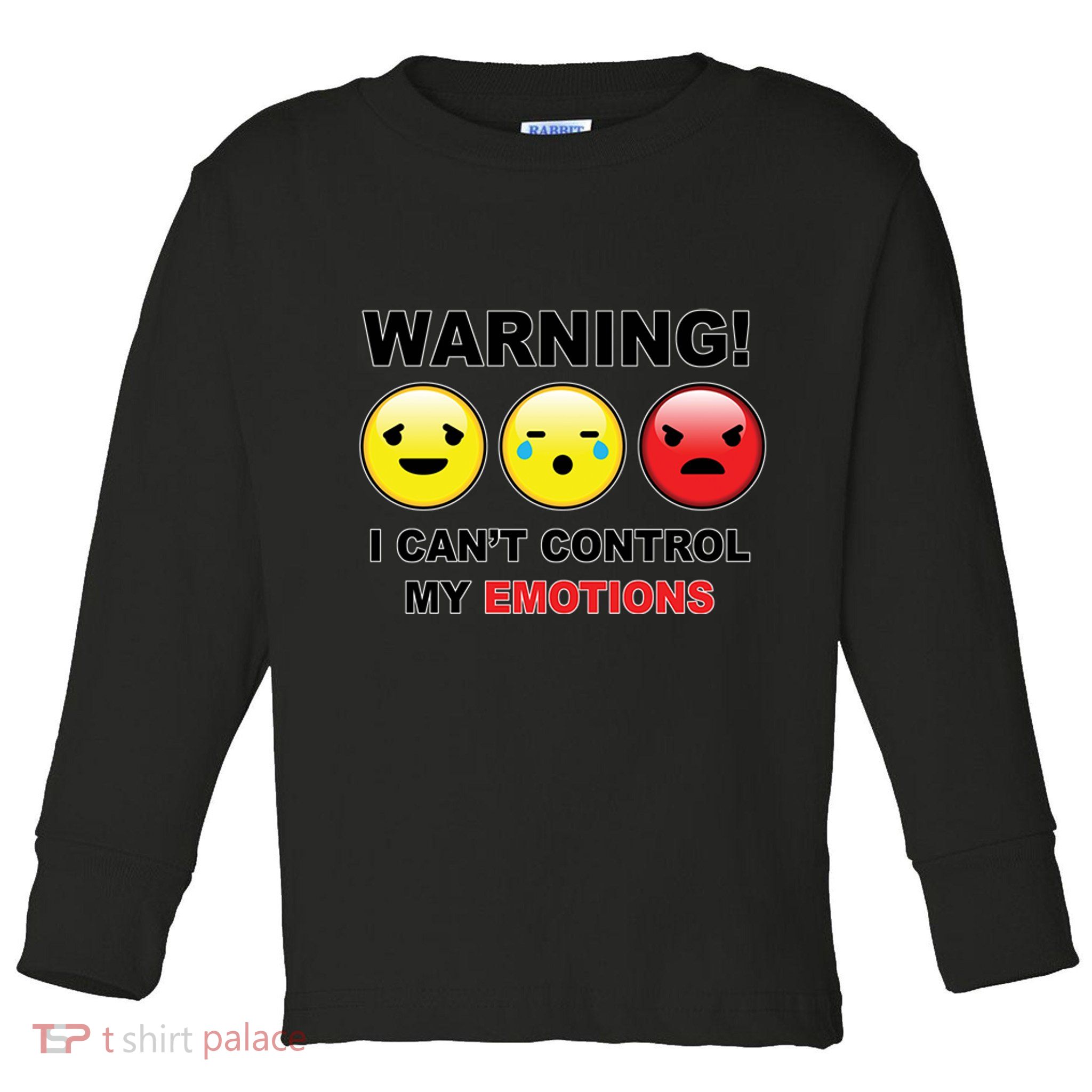 Warning Can't Control Emotions Emoji Face Toddler Long Sleeve Shirt