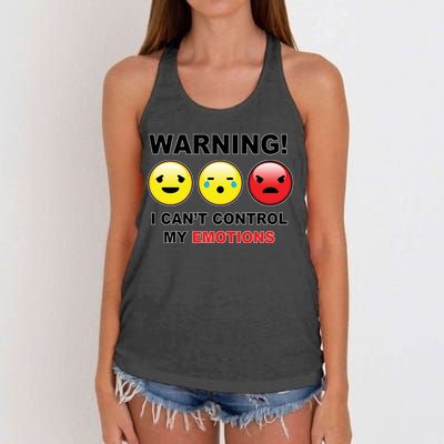 Warning Can't Control Emotions Emoji Face Women's Knotted Racerback Tank