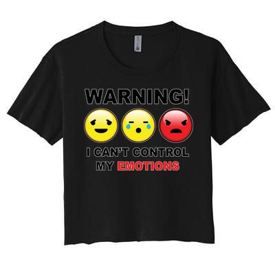 Warning Can't Control Emotions Emoji Face Women's Crop Top Tee