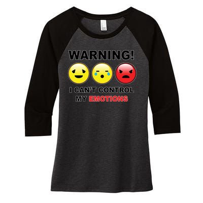 Warning Can't Control Emotions Emoji Face Women's Tri-Blend 3/4-Sleeve Raglan Shirt