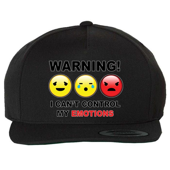 Warning Can't Control Emotions Emoji Face Wool Snapback Cap