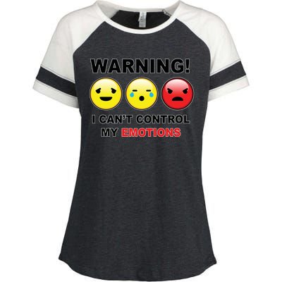 Warning Can't Control Emotions Emoji Face Enza Ladies Jersey Colorblock Tee