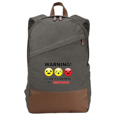 Warning Can't Control Emotions Emoji Face Cotton Canvas Backpack