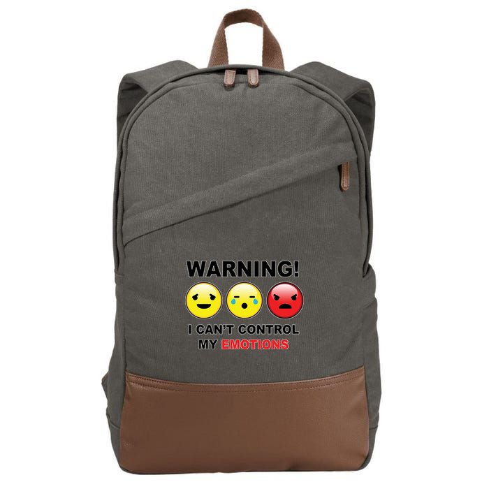 Warning Can't Control Emotions Emoji Face Cotton Canvas Backpack
