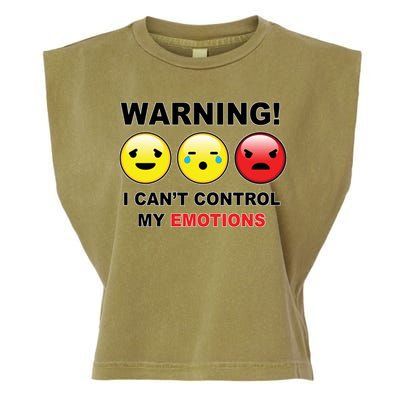 Warning Can't Control Emotions Emoji Face Garment-Dyed Women's Muscle Tee