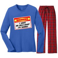 Warning I Have No Idea What I'm Doing Tag Sticker Women's Long Sleeve Flannel Pajama Set 