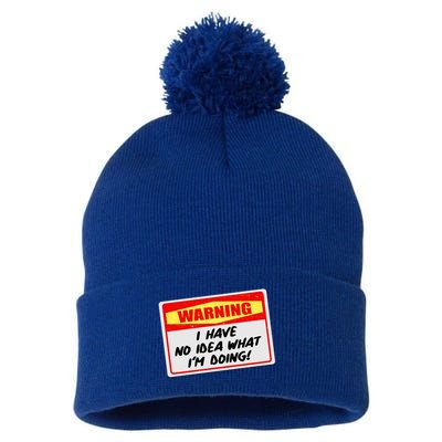 Warning I Have No Idea What I'm Doing Tag Sticker Pom Pom 12in Knit Beanie