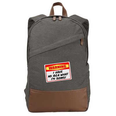 Warning I Have No Idea What I'm Doing Tag Sticker Cotton Canvas Backpack