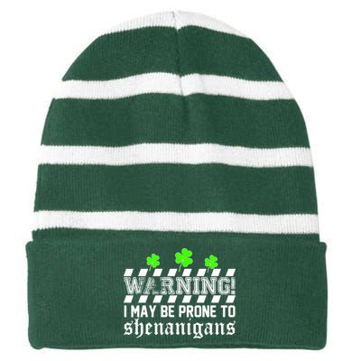 Warning I May be Prone to Shenanigans Striped Beanie with Solid Band