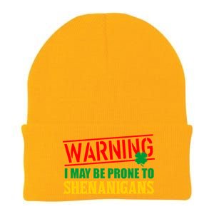 Warning I May Be Prone to Shenanigans St. Patrick's Day Clover Knit Cap Winter Beanie