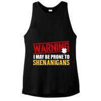 Warning I May Be Prone to Shenanigans St. Patrick's Day Clover Ladies PosiCharge Tri-Blend Wicking Tank