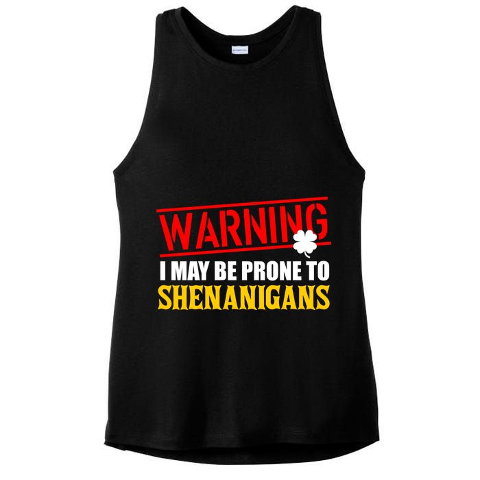 Warning I May Be Prone to Shenanigans St. Patrick's Day Clover Ladies PosiCharge Tri-Blend Wicking Tank