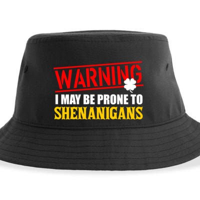 Warning I May Be Prone to Shenanigans St. Patrick's Day Clover Sustainable Bucket Hat