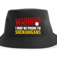 Warning I May Be Prone to Shenanigans St. Patrick's Day Clover Sustainable Bucket Hat