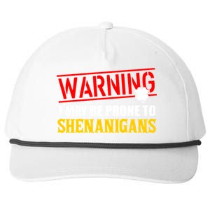 Warning I May Be Prone to Shenanigans St. Patrick's Day Clover Snapback Five-Panel Rope Hat