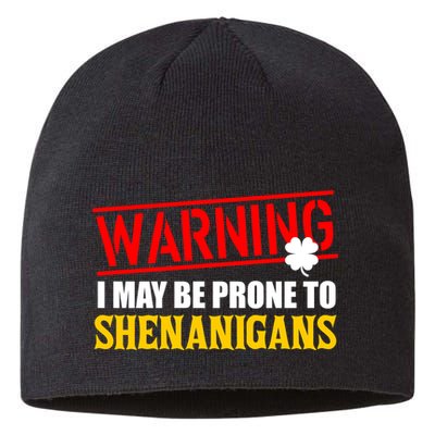 Warning I May Be Prone to Shenanigans St. Patrick's Day Clover Sustainable Beanie