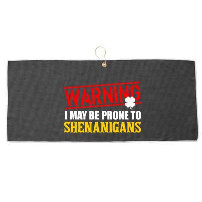 Warning I May Be Prone to Shenanigans St. Patrick's Day Clover Large Microfiber Waffle Golf Towel