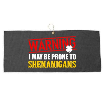 Warning I May Be Prone to Shenanigans St. Patrick's Day Clover Large Microfiber Waffle Golf Towel