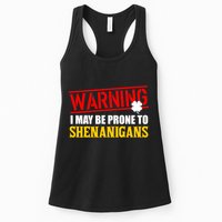 Warning I May Be Prone to Shenanigans St. Patrick's Day Clover Womens Tank Top