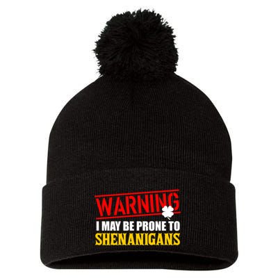 Warning I May Be Prone to Shenanigans St. Patrick's Day Clover Pom Pom 12in Knit Beanie
