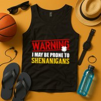 Warning I May Be Prone to Shenanigans St. Patrick's Day Clover Tank Top