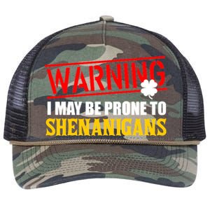 Warning I May Be Prone to Shenanigans St. Patrick's Day Clover Retro Rope Trucker Hat Cap