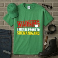 Warning I May Be Prone to Shenanigans St. Patrick's Day Clover Tall T-Shirt