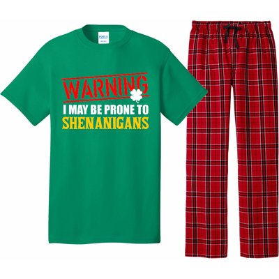 Warning I May Be Prone to Shenanigans St. Patrick's Day Clover Pajama Set