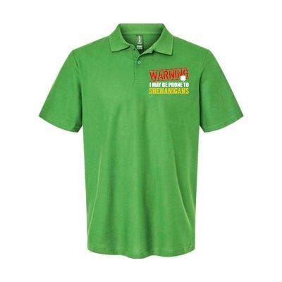 Warning I May Be Prone to Shenanigans St. Patrick's Day Clover Softstyle Adult Sport Polo