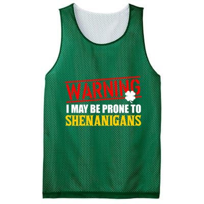 Warning I May Be Prone to Shenanigans St. Patrick's Day Clover Mesh Reversible Basketball Jersey Tank
