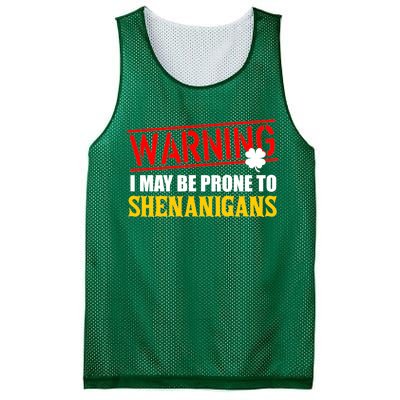 Warning I May Be Prone to Shenanigans St. Patrick's Day Clover Mesh Reversible Basketball Jersey Tank