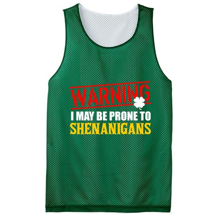 Warning I May Be Prone to Shenanigans St. Patrick's Day Clover Mesh Reversible Basketball Jersey Tank