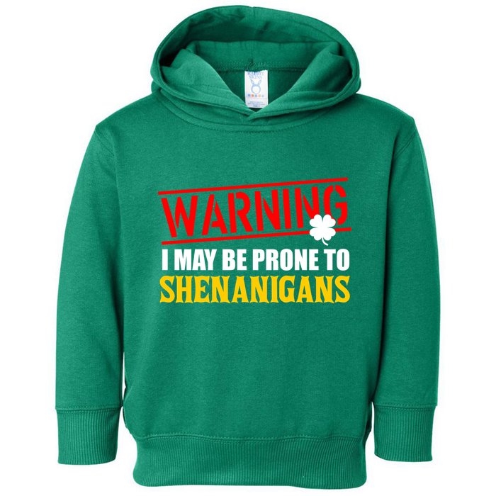 Warning I May Be Prone to Shenanigans St. Patrick's Day Clover Toddler Hoodie