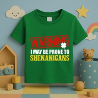 Warning I May Be Prone to Shenanigans St. Patrick's Day Clover Toddler T-Shirt
