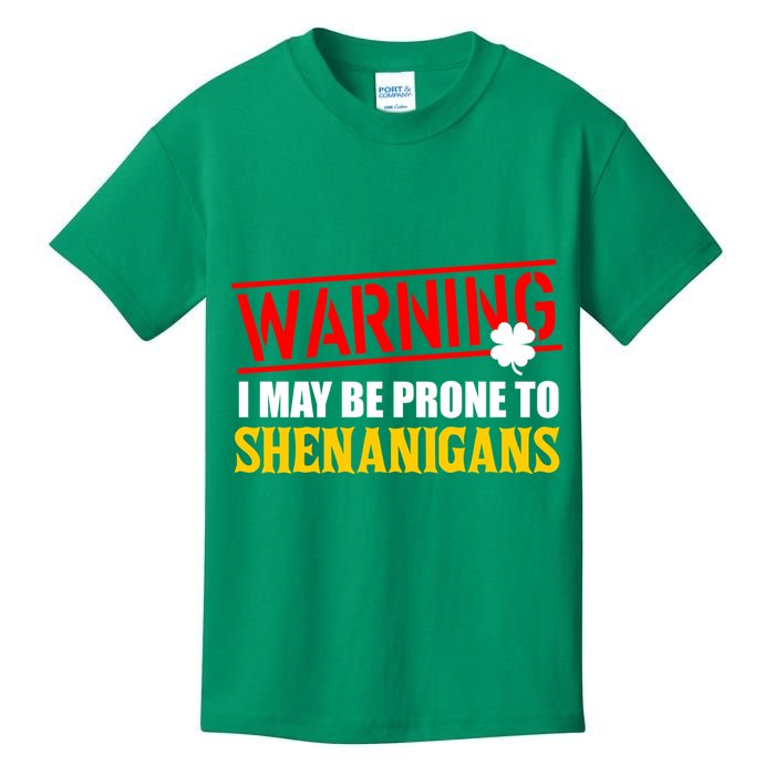 Warning I May Be Prone to Shenanigans St. Patrick's Day Clover Kids T-Shirt